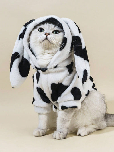 Cute and Cozy Pet Cosplay Hoodie: Fleece Cow & Rabbit Design