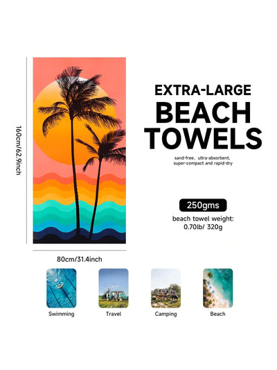 Sunset and Sea Turtle Sandproof Beach Towel - Quick Drying, Perfect for Sports, Travel, Yoga, and More