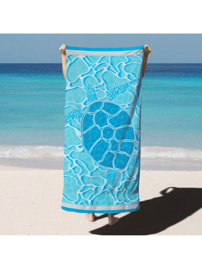 Sunset and Sea Turtle Sandproof Beach Towel - Quick Drying, Perfect for Sports, Travel, Yoga, and More