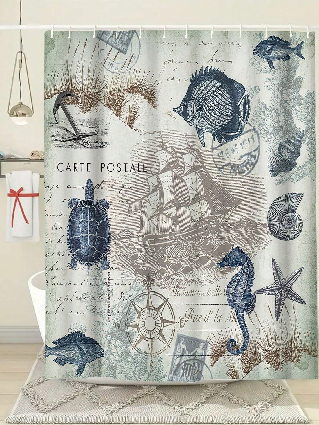 Enhance your bathroom with our Vintage Sea Life <a href="https://canaryhouze.com/collections/shower-curtain?sort_by=created-descending" target="_blank" rel="noopener">Shower Curtain</a>. Featuring a charming sea horse, turtle, and starfish print, it brings a touch of the ocean into your modern decor. Made from high-quality materials, this shower curtain is not only visually appealing but also durable.