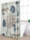 Vintage Sea Life Shower Curtain: Sea Horse, Turtle, Starfish Print for Modern Bathroom Decor