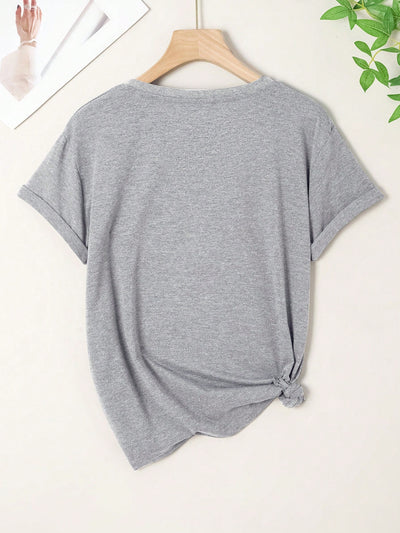 Casual Letter Print Drop Shoulder T-Shirt for Women