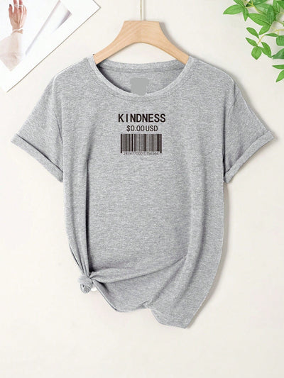 Casual Letter Print Drop Shoulder T-Shirt for Women