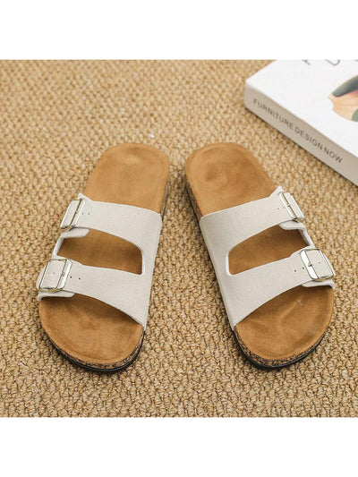 Summer Chic: Fashion Buckle Flat Cork Slippers for Unisex Beach Fun