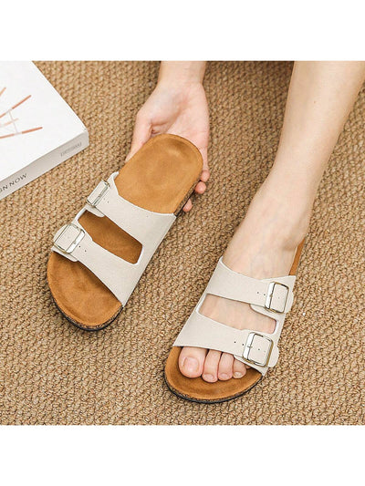 Summer Chic: Fashion Buckle Flat Cork Slippers for Unisex Beach Fun