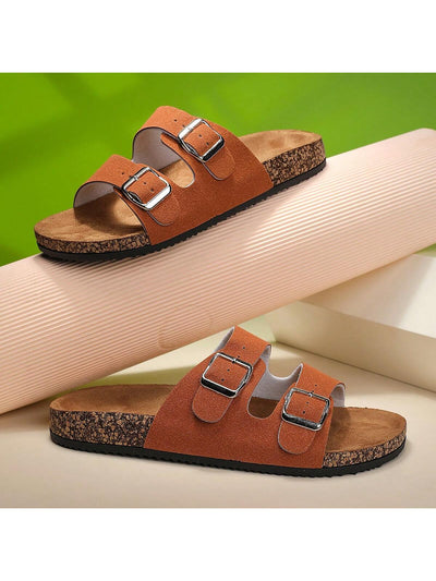 Summer Chic: Fashion Buckle Flat Cork Slippers for Unisex Beach Fun