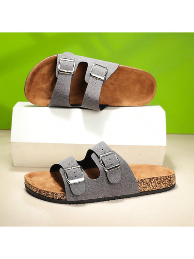 Summer Chic: Fashion Buckle Flat Cork Slippers for Unisex Beach Fun