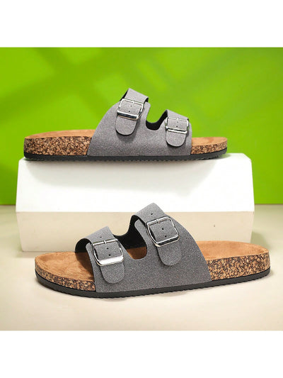 Summer Chic: Fashion Buckle Flat Cork Slippers for Unisex Beach Fun