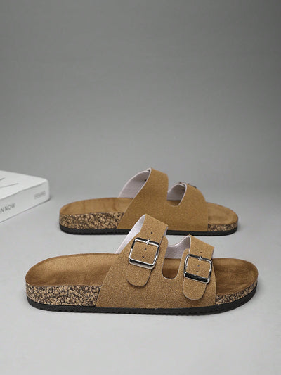 Summer Chic: Fashion Buckle Flat Cork Slippers for Unisex Beach Fun