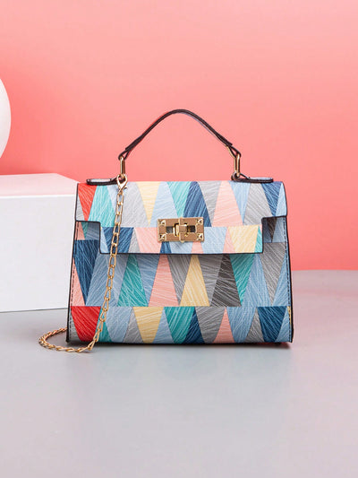 Multicolored Trendy Printed Chain Strap Small Square Crossbody Bag