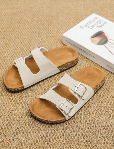 Summer Chic: Fashion Buckle Flat Cork Slippers for Unisex Beach Fun