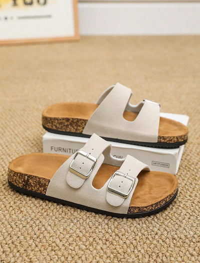 Summer Chic: Fashion Buckle Flat Cork Slippers for Unisex Beach Fun