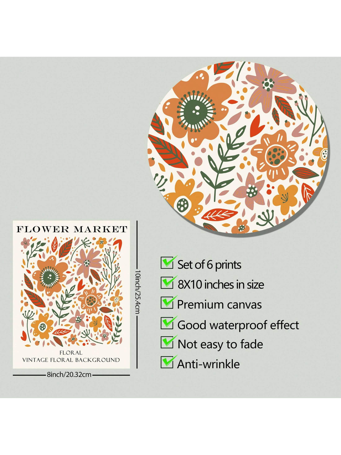 Enhance your home decor with our Vintage Positive Posters. This set includes 6 retro prints that feature beautiful floral designs, adding a touch of aesthetic charm to any space. Perfect for flower market lovers, our wall art prints are sure to bring positivity and style to your walls.