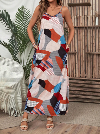 Geo Print Cami Dress: The Perfect Summer Long Skirt with Hidden Pocket