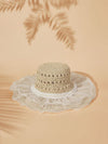 Summer Chic: Women's Ruffled Lace Detail Weaved Hat for Picnic & Beach Vacation