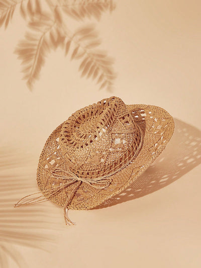 Vacation Ready: Women's Western Style Straw Cowboy Hat for Picnics and Beach Days