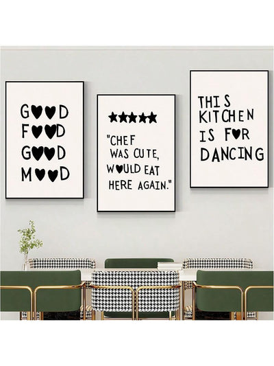 3-Piece Minimalist Cooking Art Canvas Prints for Modern Kitchen Decor