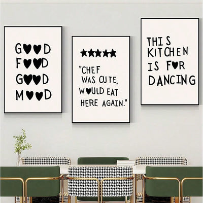 3-Piece Minimalist Cooking Art Canvas Prints for Modern Kitchen Decor