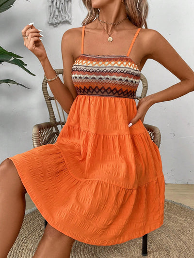 Summer Vibes: Color Block Ruffled Hem Spaghetti Strap Dress