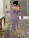 Lovely in Lavender: Women's Off-Shoulder Dress with Ruffle Trim