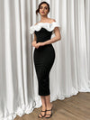 Elegant Contrast: Women's One Shoulder Black and White Ruffled Long Dress