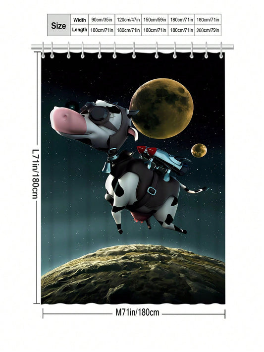 Fun and Functional: Flying Polyester Cow Shower Curtain for Bathroom Privacy and Decoration