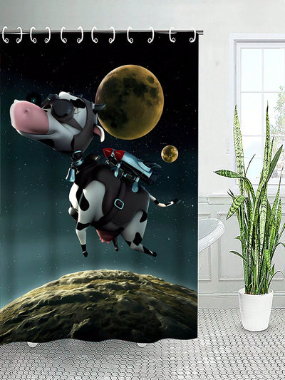 Fun and Functional: Flying Polyester Cow Shower Curtain for Bathroom Privacy and Decoration