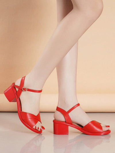 Stylish Summer Steps: Chunky Heel Sandals with Ankle Strap