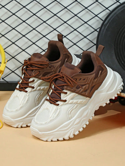 Chunky Platform Retro Sports Shoes: Beige Color-Blocked Dad Shoes Style