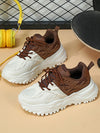 Chunky Platform Retro Sports Shoes: Beige Color-Blocked Dad Shoes Style