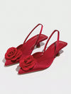 Chic and Elegant: Red Pointed Toe High Heeled Shoes with 3D Floral Design