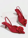 Chic and Elegant: Red Pointed Toe High Heeled Shoes with 3D Floral Design