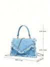 Chic Minimalist Fringe Mini Bag - Stylish Square Crossbody with Chain Strap in Blue