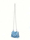 Chic Minimalist Fringe Mini Bag - Stylish Square Crossbody with Chain Strap in Blue