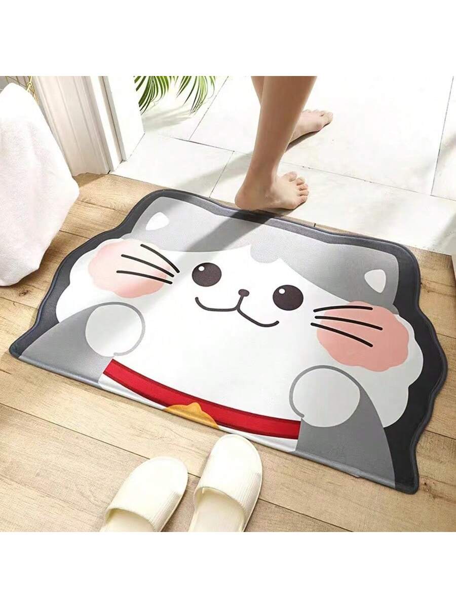 Adorable Cat-Shaped Absorbent Bathroom Mat: Cartoon Slip-Resistant Toilet Rug