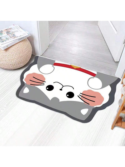Adorable Cat-Shaped Absorbent Bathroom Mat: Cartoon Slip-Resistant Toilet Rug