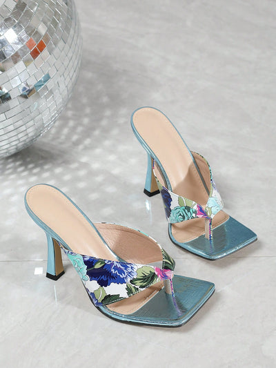 Colorful Patterns: Chic Thong Sandals with Irregular Design and Slim High Heels