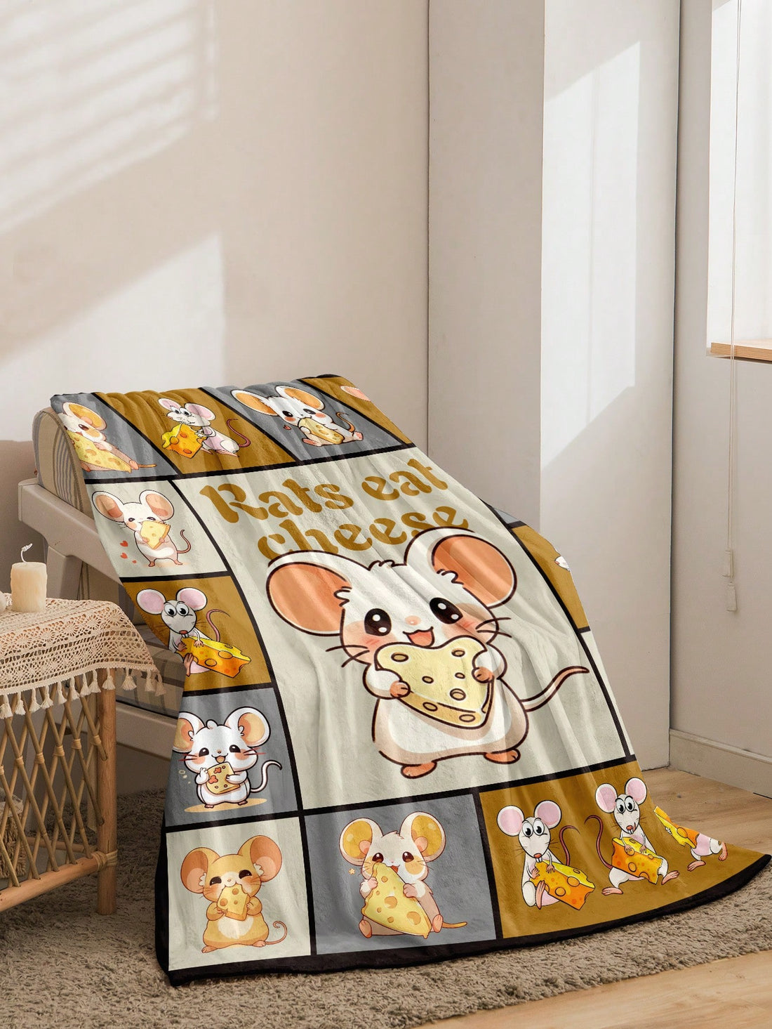 This Cheese and Mouse Design Fleece <a href="https://canaryhouze.com/collections/blanket?sort_by=created-descending" target="_blank" rel="noopener">Blanket</a> is your perfect year-round companion for cozy comfort. Its whimsical design adds a touch of fun to any room, while its soft fleece material keeps you warm and comfortable. The perfect addition to any home.