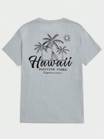 Chill Out in Style with Coconut Tree Letter Print Men's T-Shirt