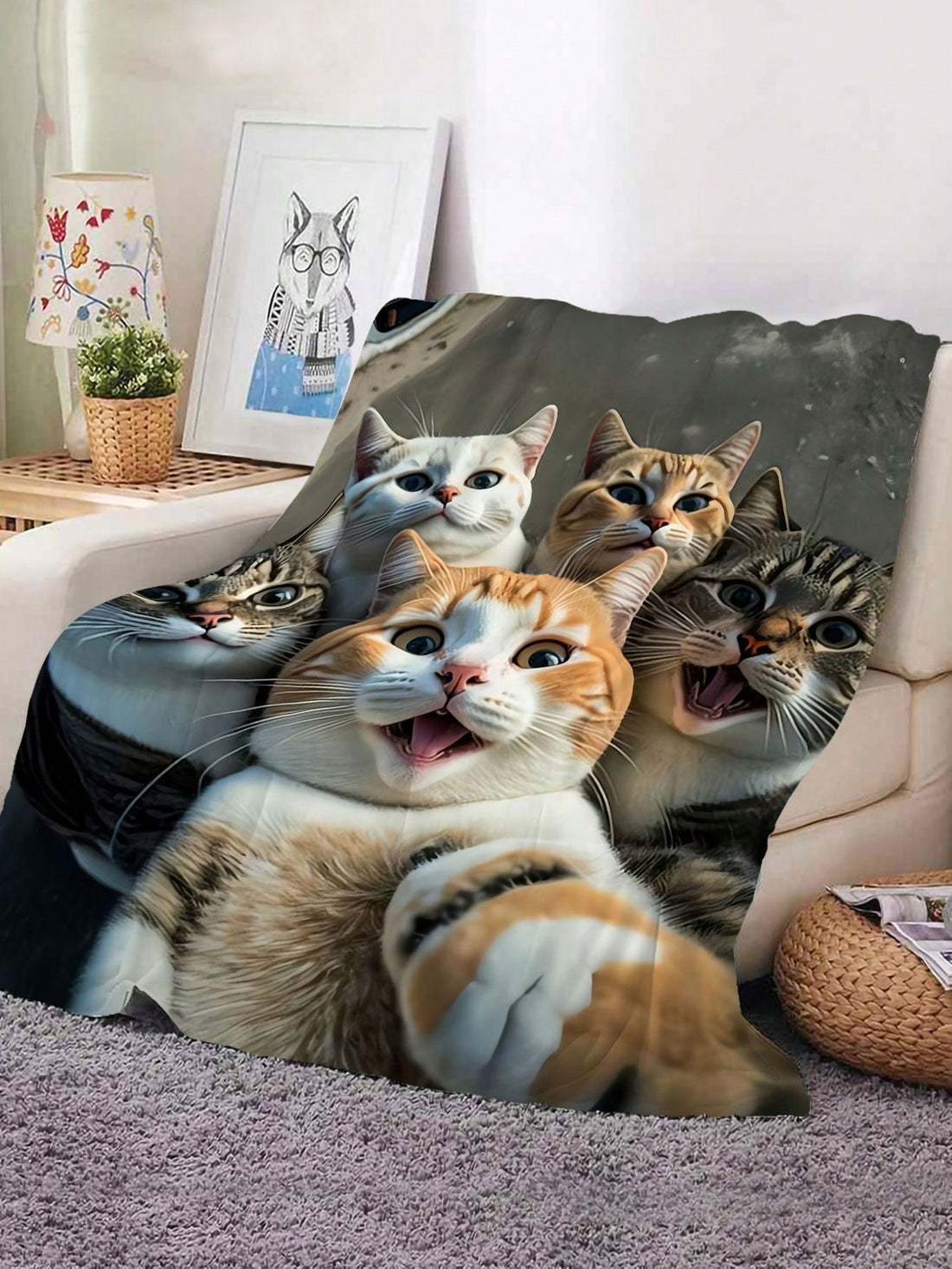 Wrap yourself in comfort with the cozy and soft Cozy Cat Selfie Flannel Blanket. Perfect for snuggling on the sofa or adding a pop of cuteness to your bedroom, this blanket features a fun cat selfie design. Its flannel material will keep you warm and cozy, making it the perfect companion for relaxation.