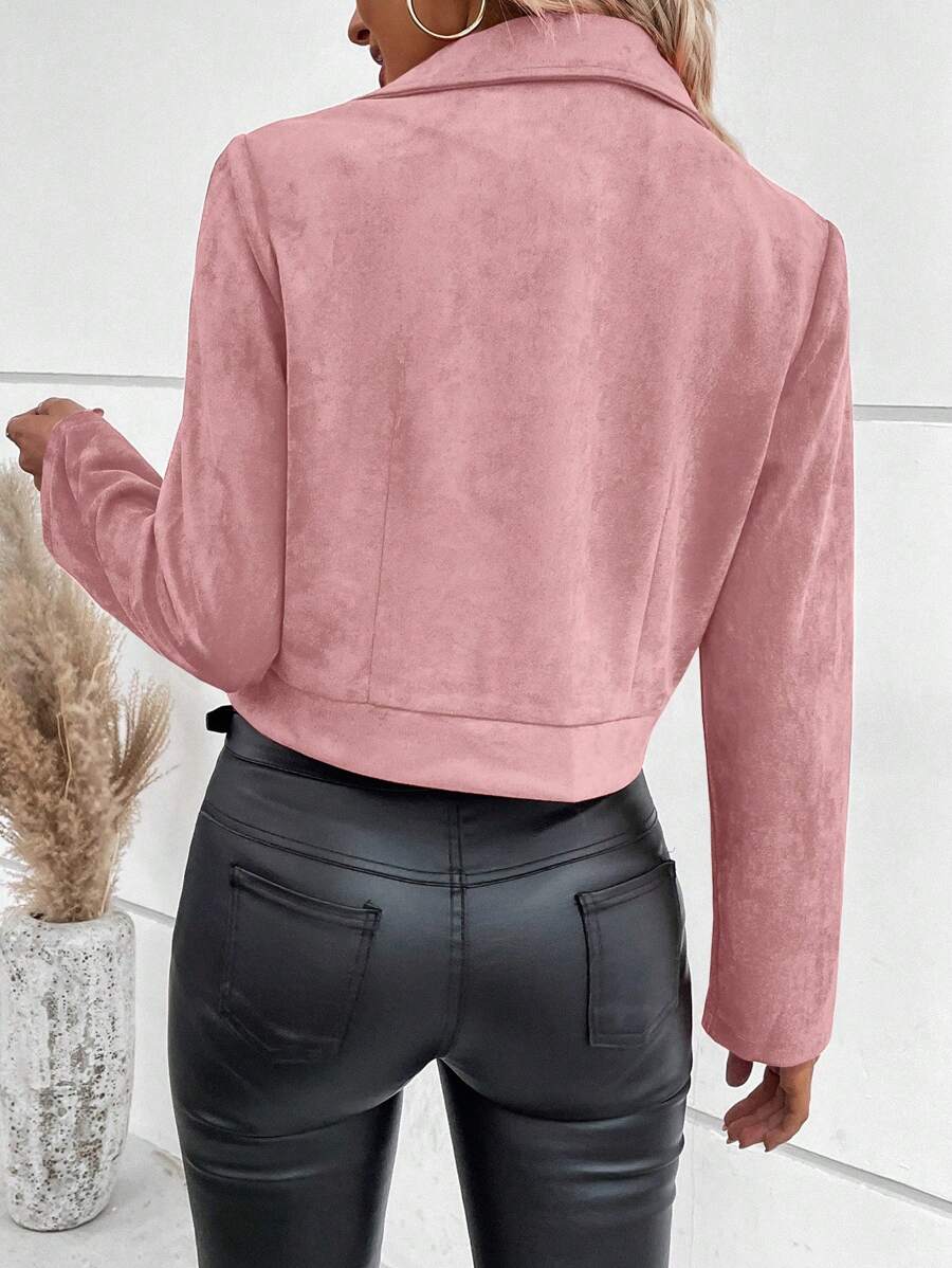 Chic and Versatile Women’s Casual Solid Color Zip-Up Crop Jacket for Fall and Winter Wear - women outerwear jacket visible in all media images, product image 1