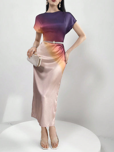 Effortless Elegance: Summer Women's Gradient Batwing Sleeve Belted Maxi Dress