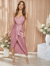 Elegant Satin Cami Bridesmaid Dress with Tie Front and Wrap Hem