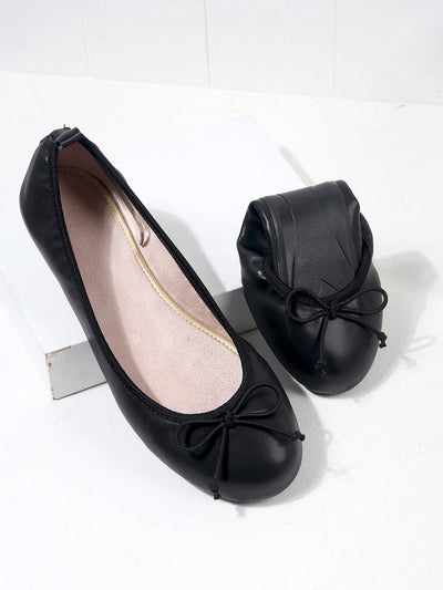 Step into Style: Women's Casual and Comfortable Lightweight All-Season Black Faux Suede Butterfly Knot Round Toe Flat Shoes