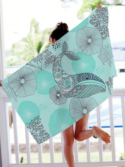 Cartoon Whale Pattern Beach Towel: Your Essential Companion for Swimming, Camping, Vacation, and More!