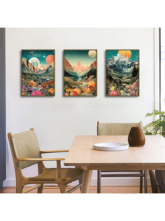 Create a breathtakingly beautiful atmosphere in your home with the Moonlit Mountain Wonderland: 3pcs Modern Abstract Canvas Poster Set. Each piece features a stunning and unique abstract design, perfect for adding a touch of sophistication to any room.