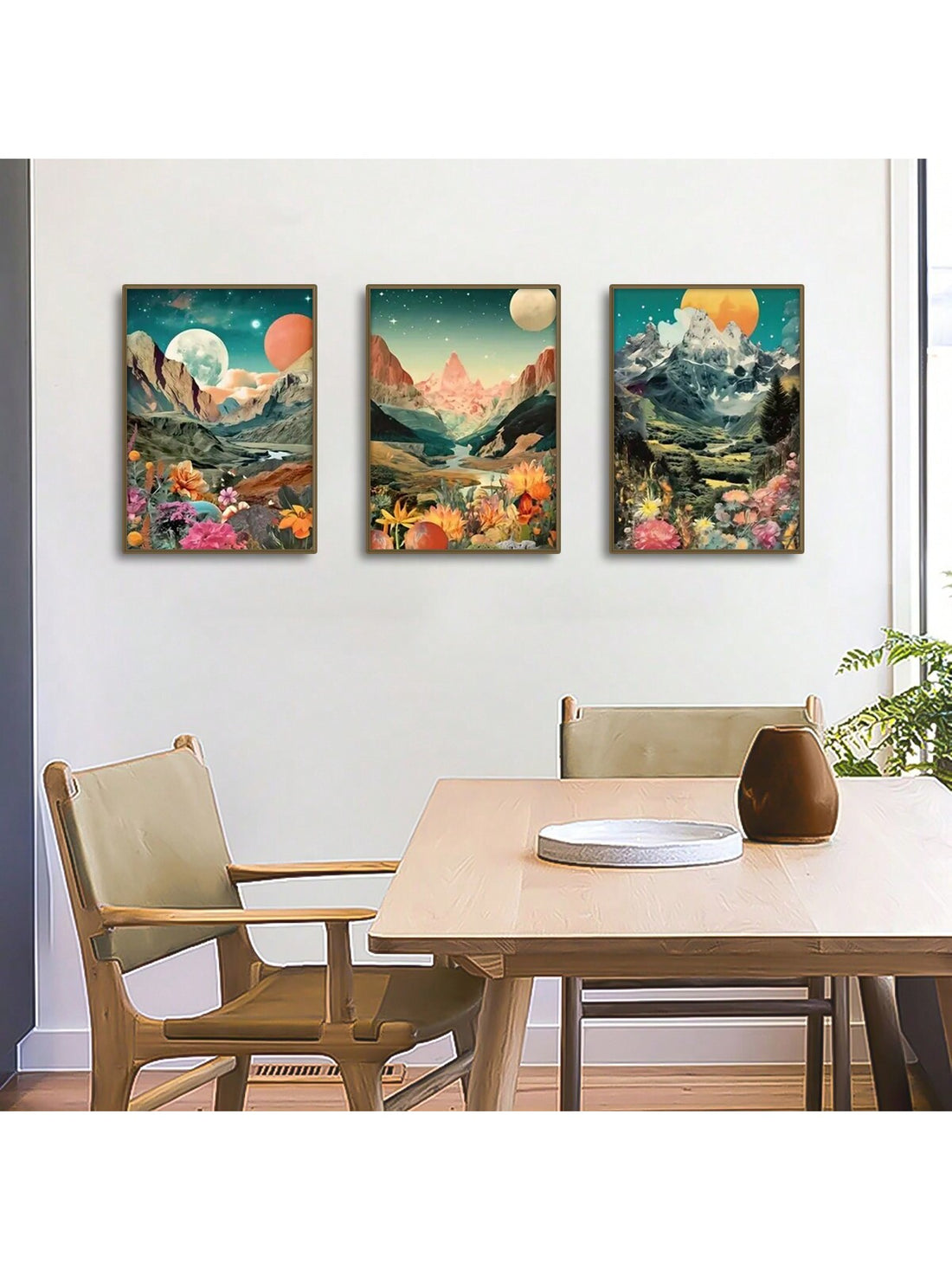 Create a breathtakingly beautiful atmosphere in your home with the Moonlit Mountain Wonderland: 3pcs Modern Abstract Canvas Poster Set. Each piece features a stunning and unique abstract design, perfect for adding a touch of sophistication to any room.