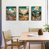 Moonlit Mountain Wonderland: 3pcs Modern Abstract Canvas Poster Set