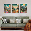 Moonlit Mountain Wonderland: 3pcs Modern Abstract Canvas Poster Set