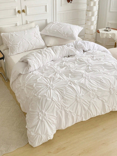 Chic Khaki Chiffon Flower Duvet Cover Set: A Stylish Addition to Any Bedroom